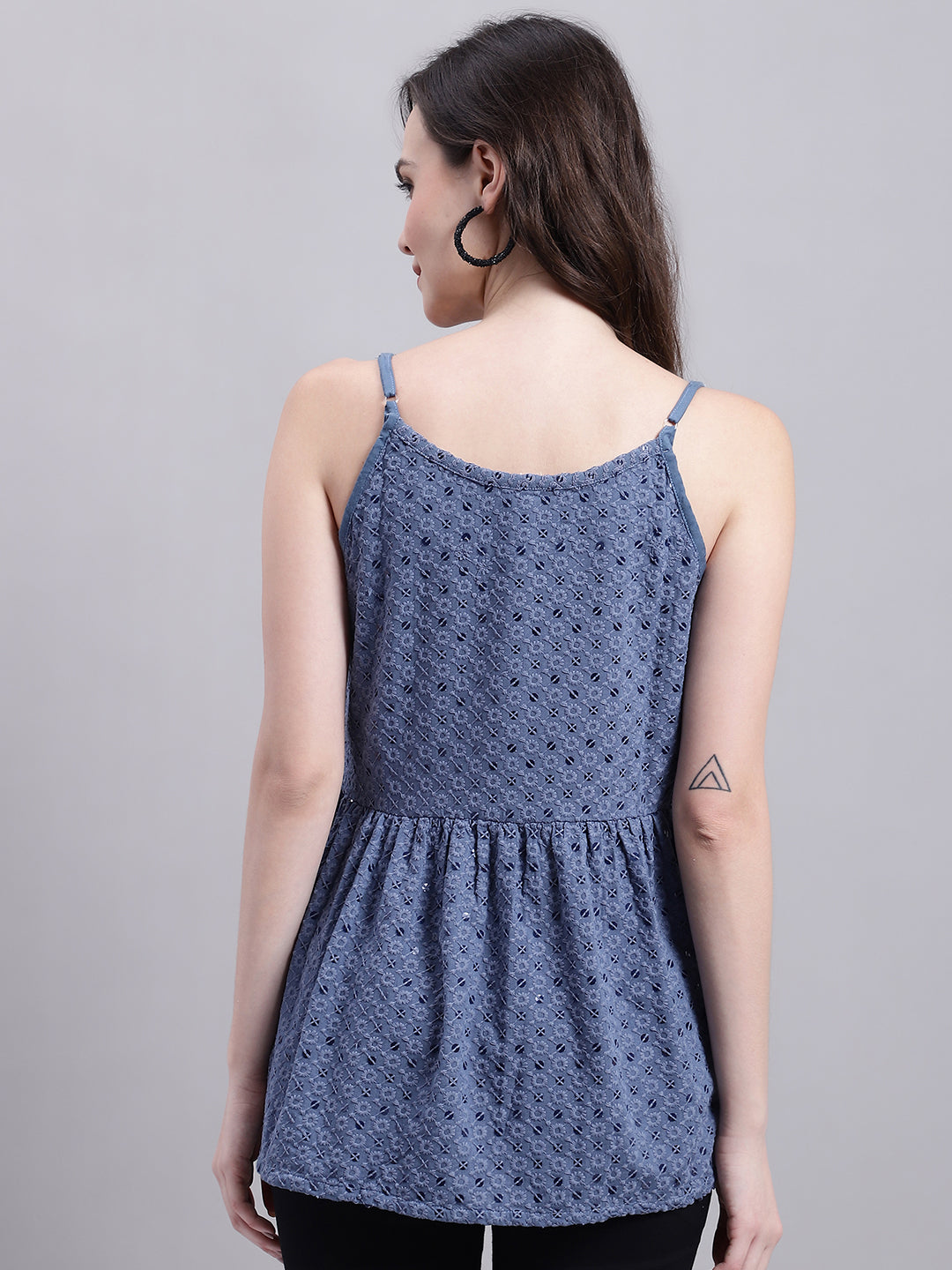 Womens Grey Chikankari Sequen Work Empire Top