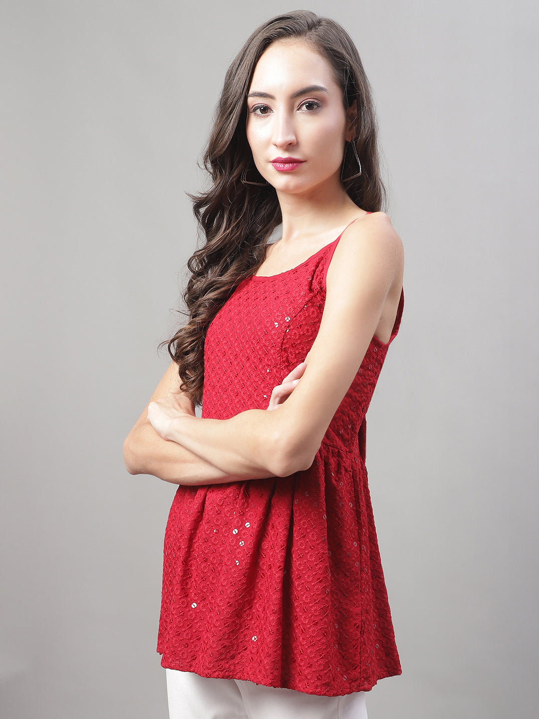 Womens Chikankari Sequen Work Empire Top