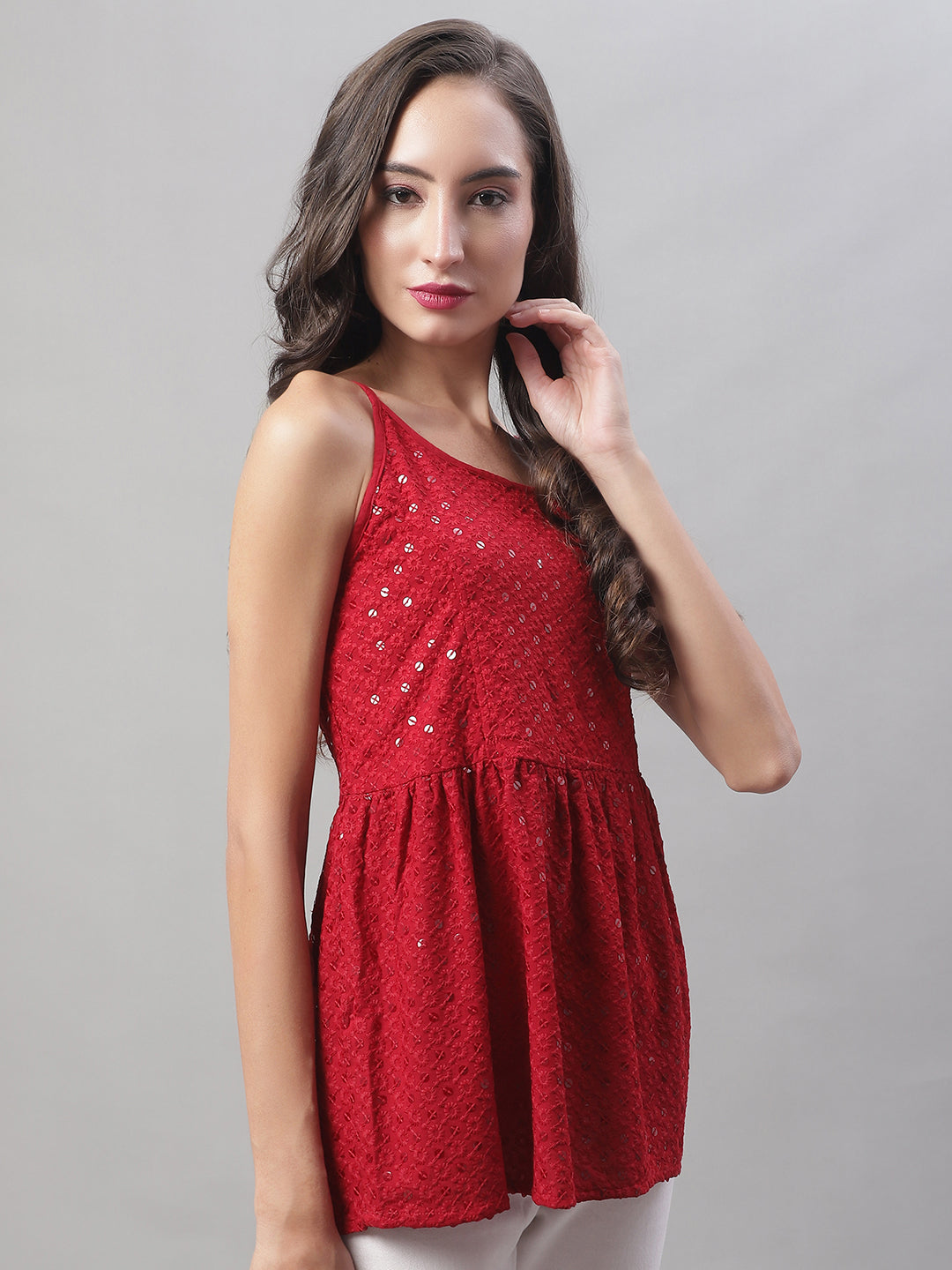 Womens Chikankari Sequen Work Empire Top