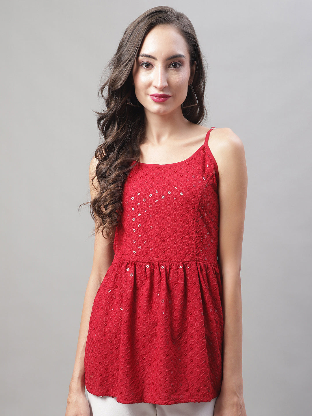 Womens Chikankari Sequen Work Empire Top
