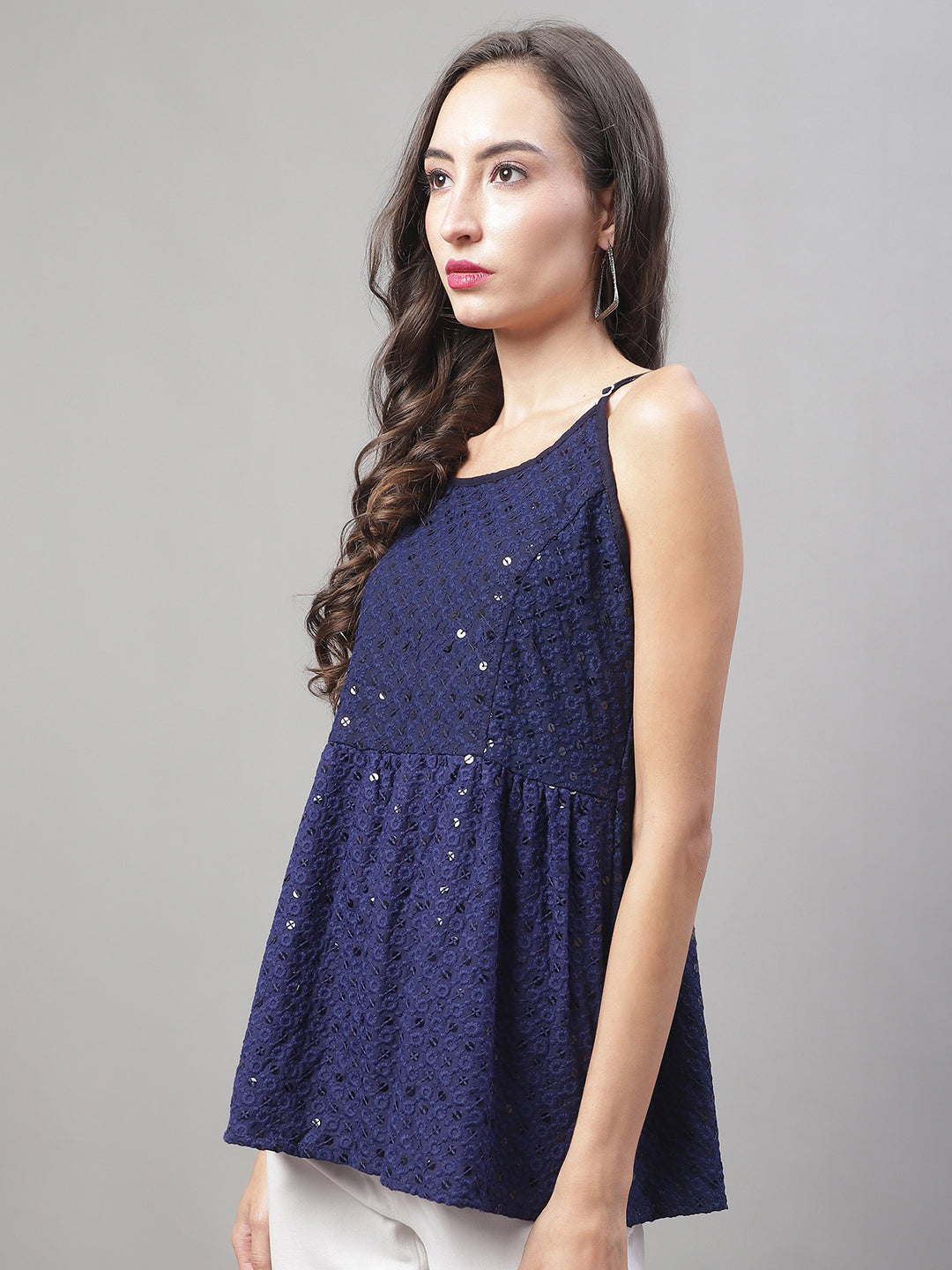 Womens Chikankari Sequen Work Empire Top
