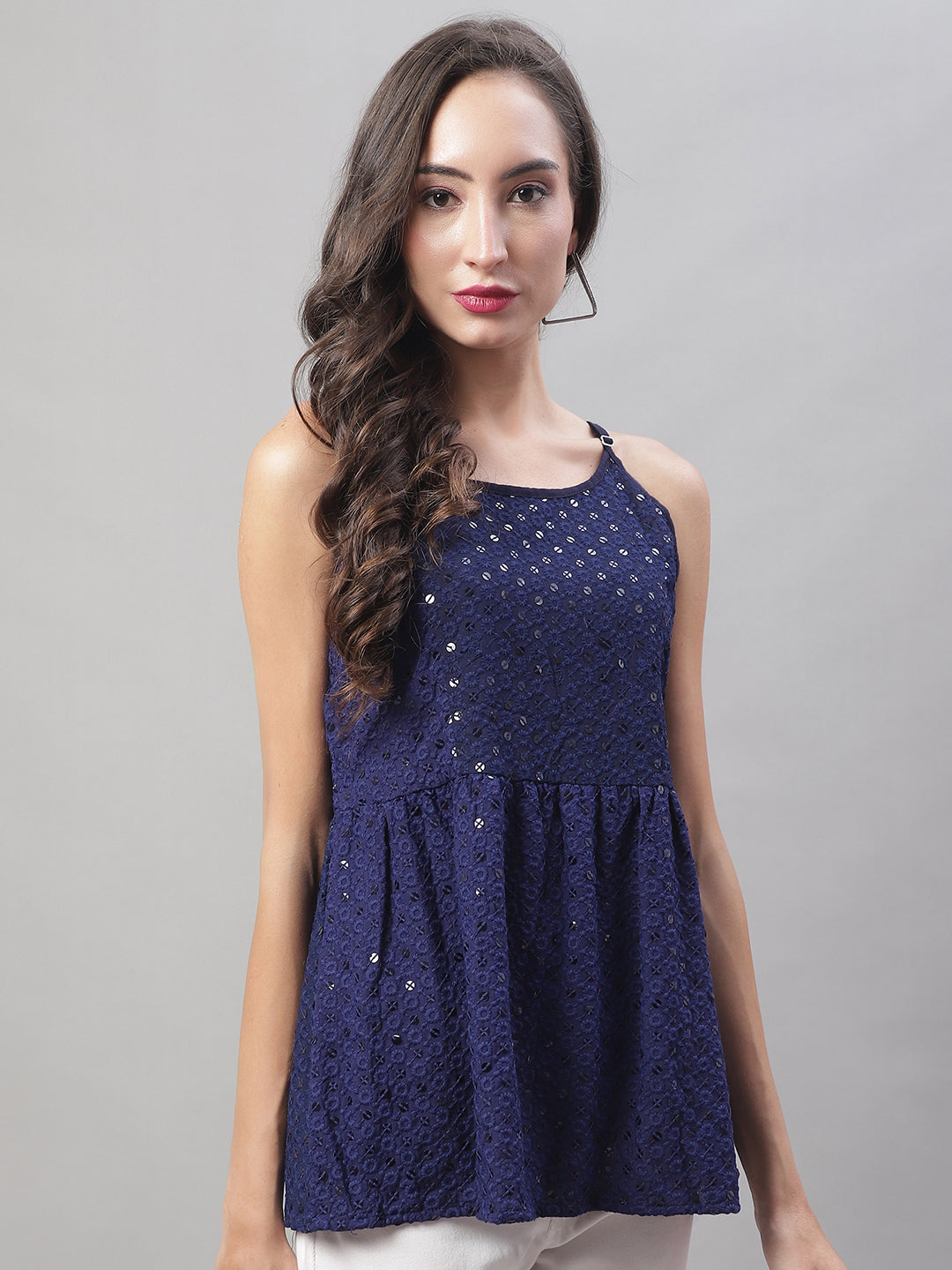 Womens Chikankari Sequen Work Empire Top