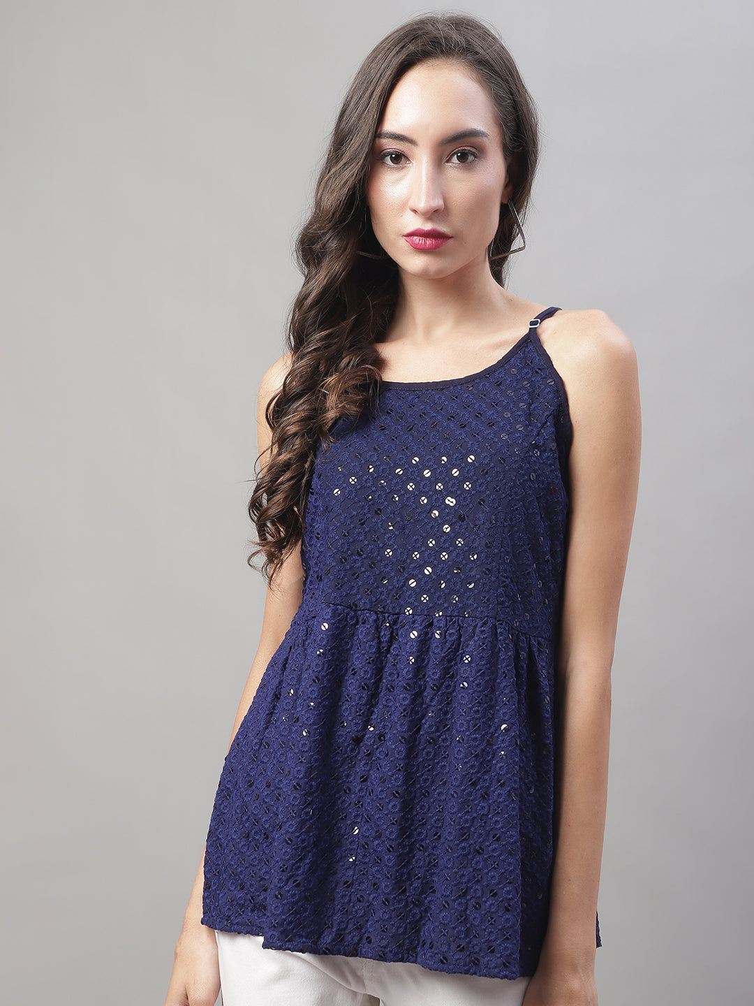 Womens Chikankari Sequen Work Empire Top