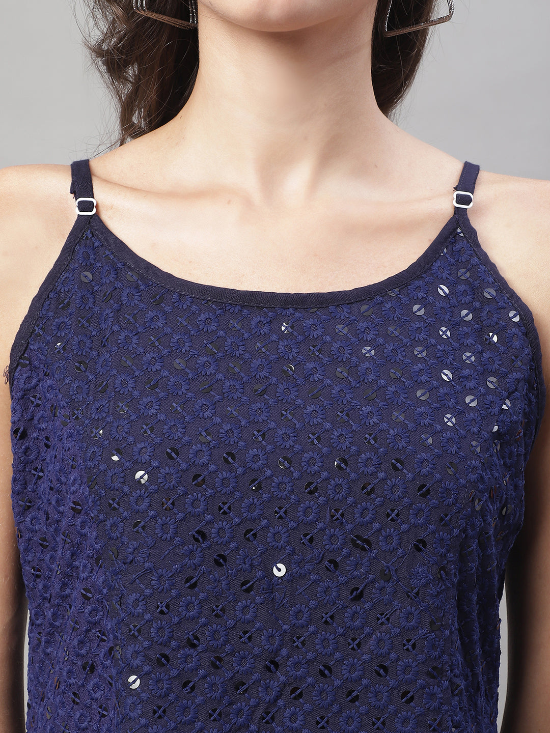 Womens Chikankari Sequen Work Empire Top