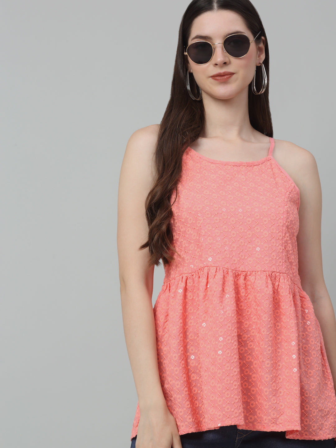 Womens Chikankari Sequen Work Empire Top