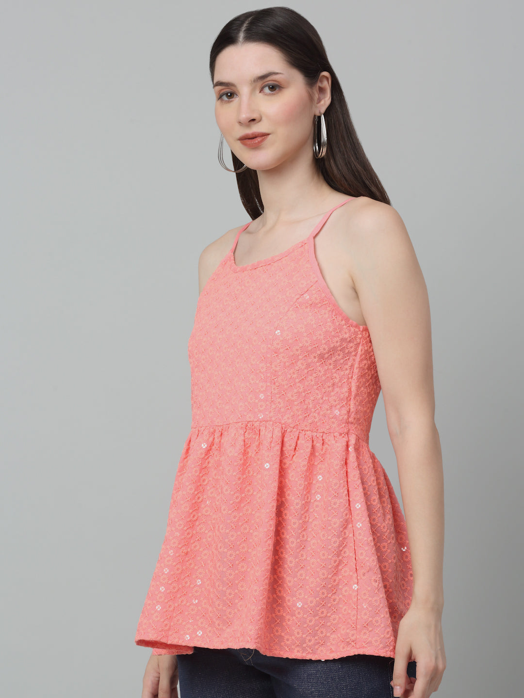 Womens Chikankari Sequen Work Empire Top