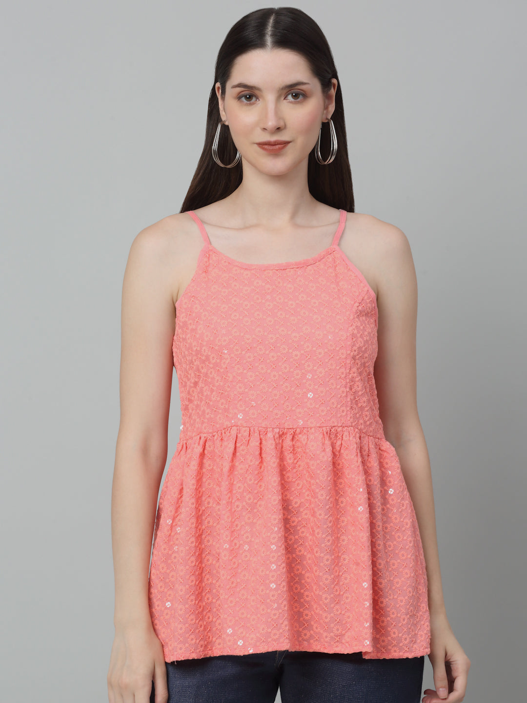 Womens Chikankari Sequen Work Empire Top