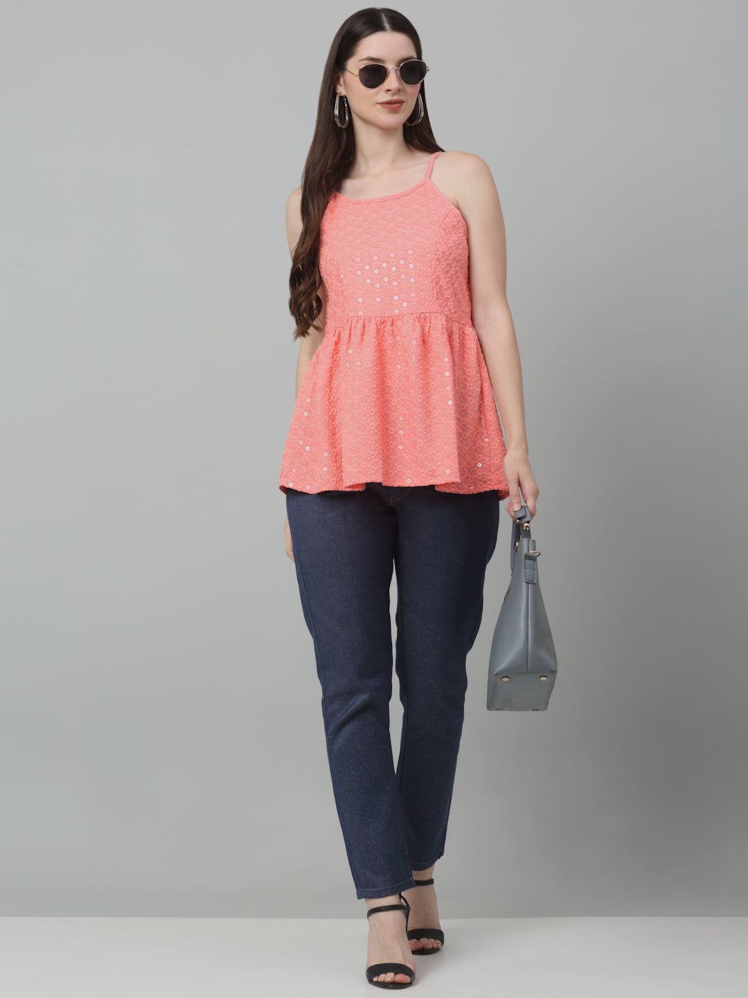 Womens Chikankari Sequen Work Empire Top