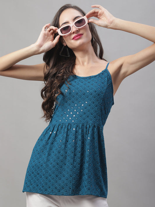 Womens Chikankari Sequen Work Empire Top
