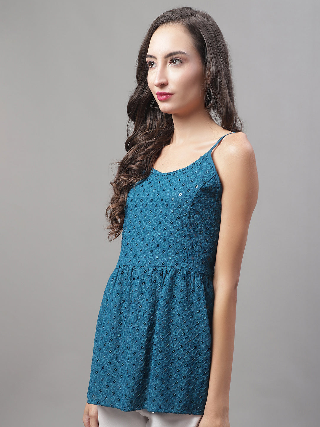 Womens Chikankari Sequen Work Empire Top