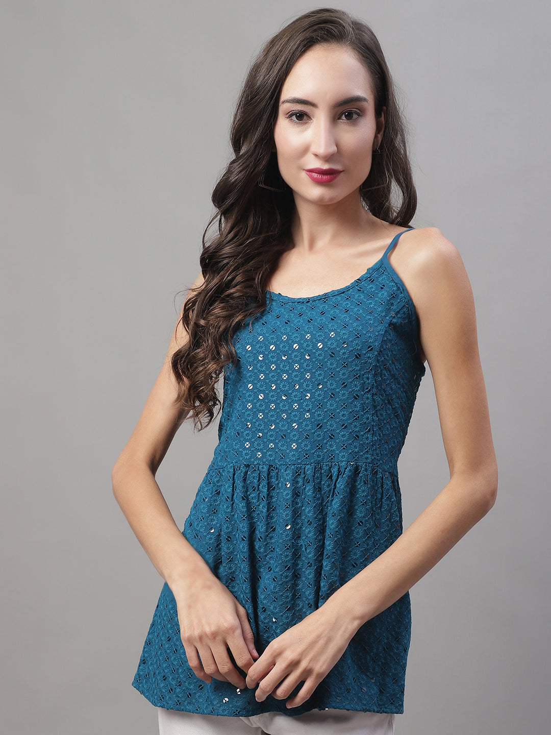 Womens Chikankari Sequen Work Empire Top