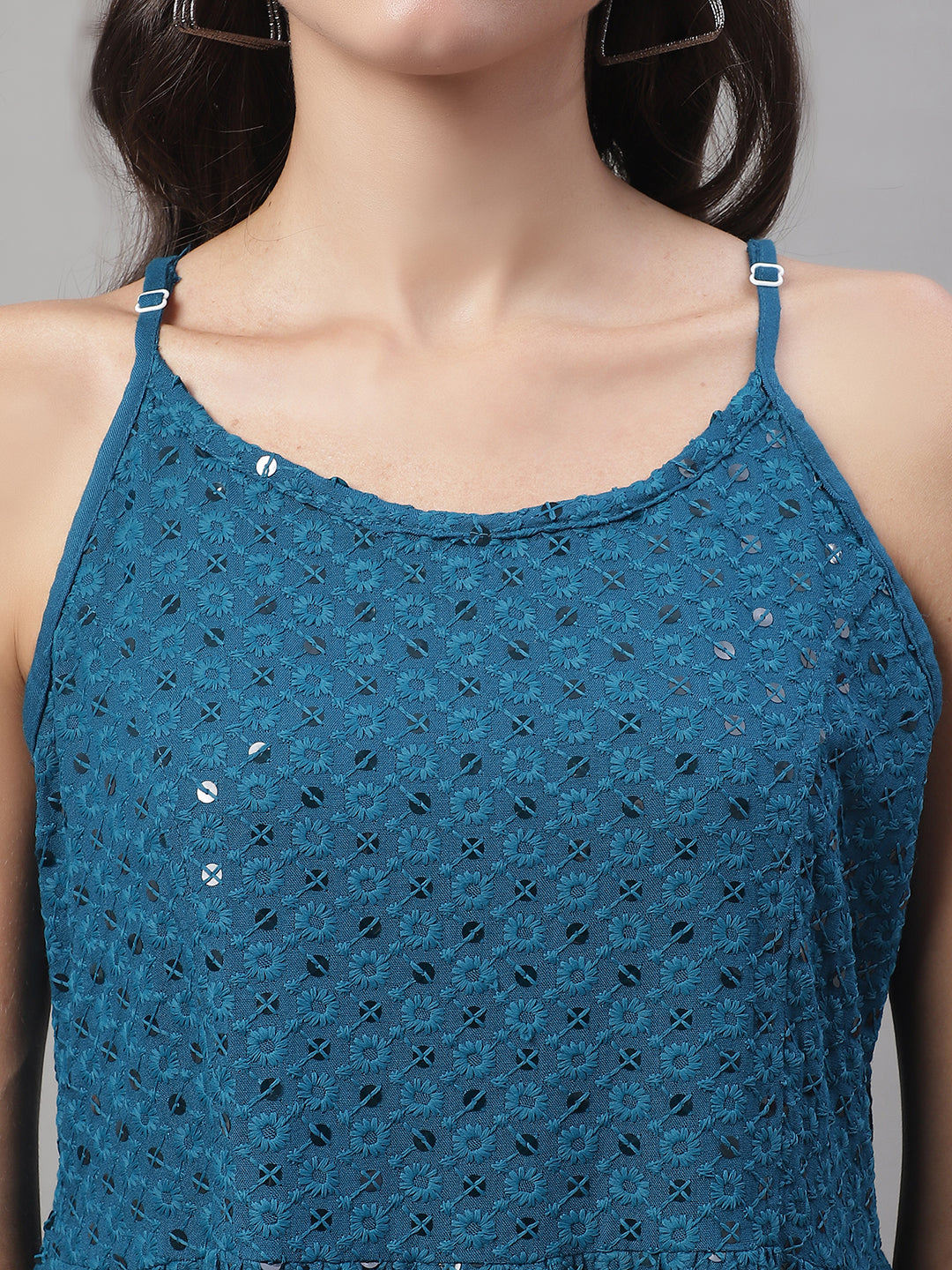 Womens Chikankari Sequen Work Empire Top