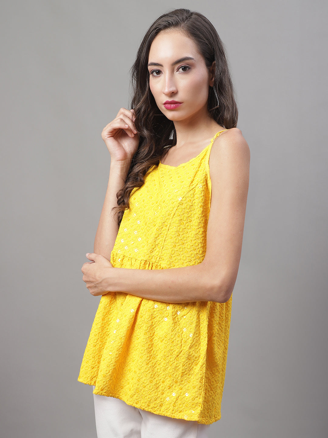 Womens Chikankari Sequen Work Empire Top