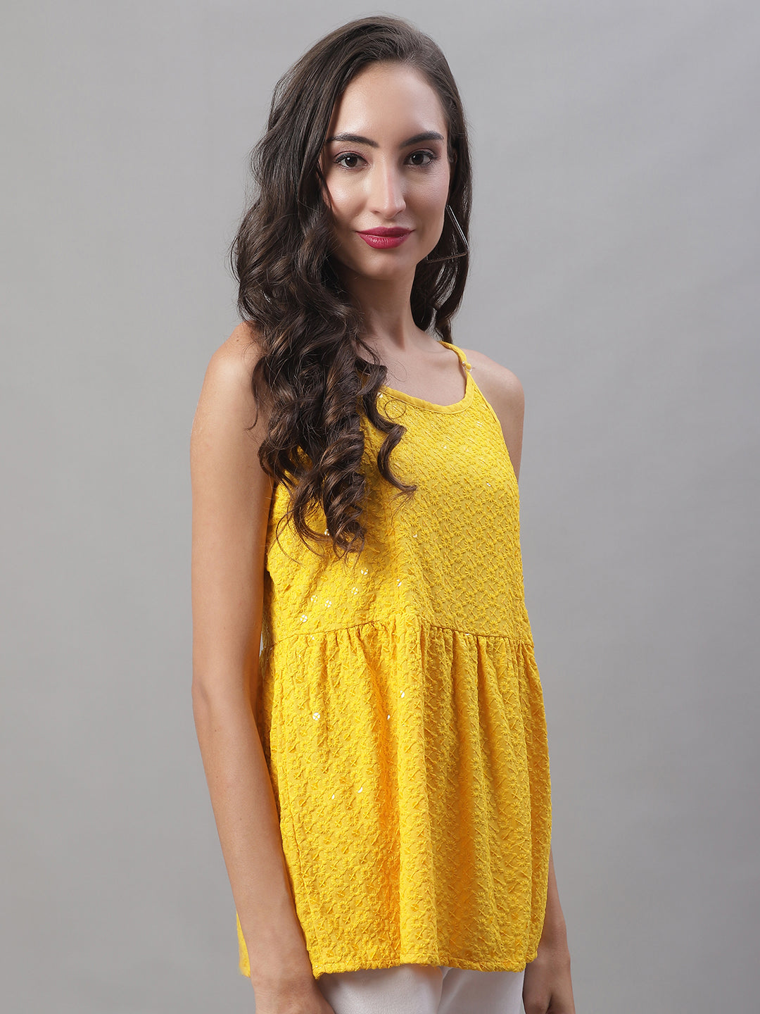Womens Chikankari Sequen Work Empire Top