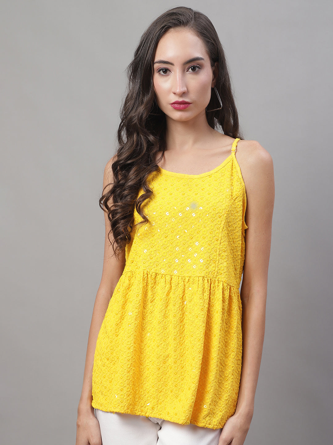 Womens Chikankari Sequen Work Empire Top
