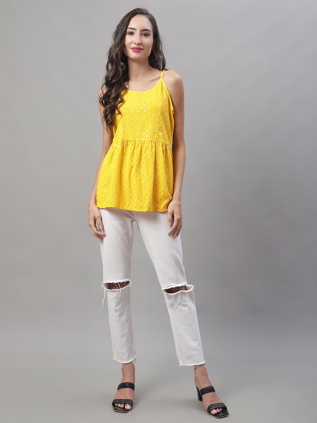 Womens Chikankari Sequen Work Empire Top