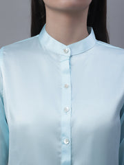 Women Sky Blue Solid Shirt Style Top