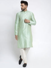 Men's Green Solid Dupion Silk Kurta Only ( KO 636Green )