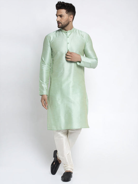 Men's Green Solid Dupion Silk Kurta Payjama Set ( JOKP 636Green )