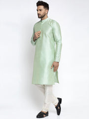 Men's Green Solid Dupion Silk Kurta Only ( KO 636Green )