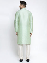Men's Green Solid Dupion Silk Kurta Only ( KO 636Green )