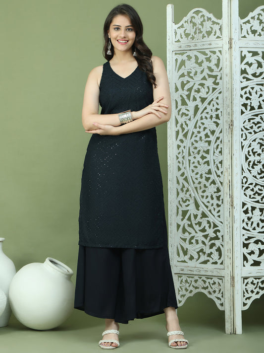 Embroidered Rayon Kurta for Women ( JOK 1579 Black )