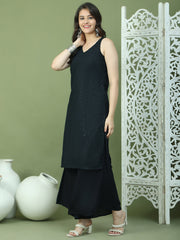Embroidered Rayon Kurta With Palazzos ( JOKPL 2137B 1579 Black )