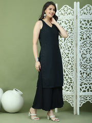 Embroidered Rayon Kurta for Women ( JOK 1579 Black )