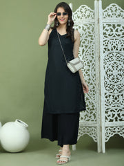 Embroidered Rayon Kurta With Palazzos ( JOKPL 2137B 1579 Black )