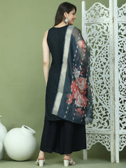 Embroidered Rayon Kurta Palazzos With dupatta ( JOKPL 2137B D66B 1579 Black )