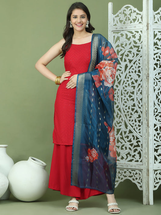 Backless Designer Kurta Palazzo Set with Floral Dupatta ( JOKPL 2137B D66Pe 1577 Maroon )