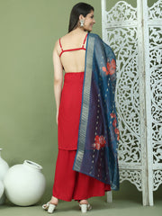 Backless Designer Kurta Palazzo Set with Floral Dupatta ( JOKPL 2137B D66Pe 1577 Maroon )