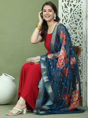 Backless Designer Kurta Palazzo Set with Floral Dupatta ( JOKPL 2137B D66Pe 1577 Maroon )