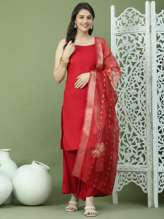 Backless Designer Kurta Palazzo Set with Floral Dupatta ( JOKPL 2137B D66R 1577 Maroon )