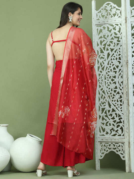 Backless Designer Kurta Palazzo Set with Floral Dupatta ( JOKPL 2137B D66R 1577 Maroon )