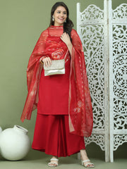 Backless Designer Kurta Palazzo Set with Floral Dupatta ( JOKPL 2137B D66R 1577 Maroon )