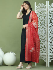 Embroidered Rayon Kurta Palazzos With dupatta ( JOKPL 2137B D66R 1579 Black )