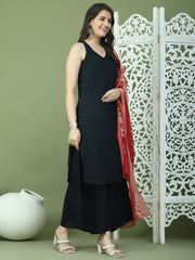 Embroidered Rayon Kurta Palazzos With dupatta ( JOKPL 2137B D66R 1579 Black )