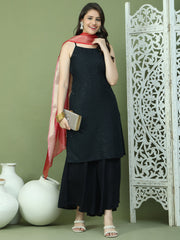 Backless Designer Kurta Palazzo Set with Floral Dupatta ( JOKPL 2137B D66R 1577 Black )