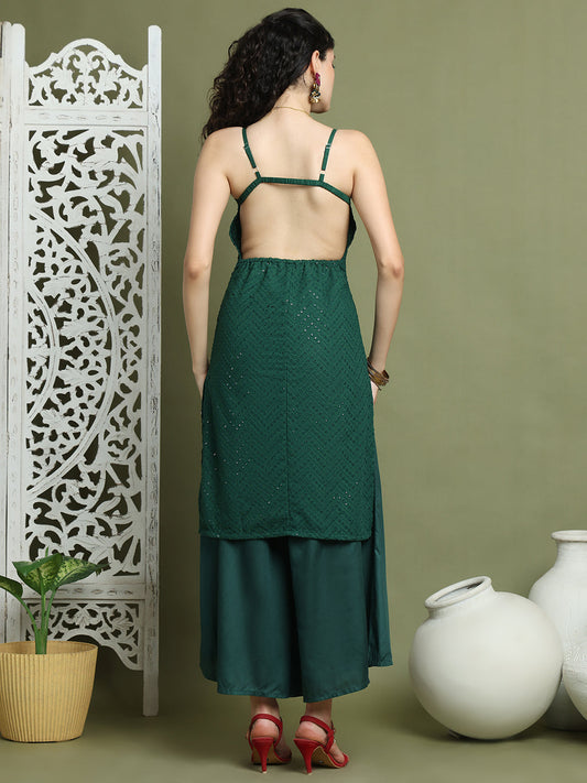 Backless Designer Kurta for Women ( JOK 1577 Green )