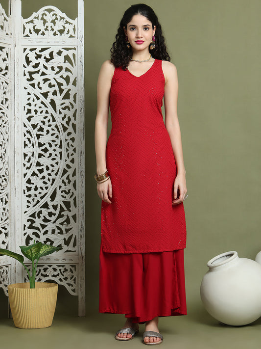 Embroidered Rayon Kurta for Women ( JOK 1579 Maroon )