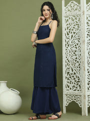 Chic Backless Designer Kurta with Palazzo ( JOKPL 2137N 1577 Navy )