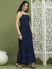 Chic Backless Designer Kurta with Palazzo ( JOKPL 2137N 1577 Navy )