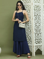 Chic Backless Designer Kurta with Palazzo ( JOKPL 2137N 1577 Navy )