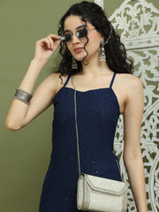 Chic Backless Designer Kurta with Palazzo ( JOKPL 2137N 1577 Navy )