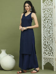 Embroidered Rayon Kurta for Women ( JOK 1579 Navy )