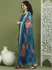 Backless Designer Kurta Palazzo Set with Floral Dupatta ( JOKPL 2137Pe D66Pe 1577 Peacock )