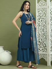 Backless Designer Kurta Palazzo Set with Floral Dupatta ( JOKPL 2137Pe D66Pe 1577 Peacock )