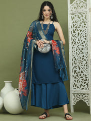 Backless Designer Kurta Palazzo Set with Floral Dupatta ( JOKPL 2137Pe D66Pe 1577 Peacock )
