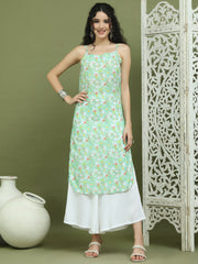 Women's Floral Printed Rayon Kurta ( JOK 1578 Green )